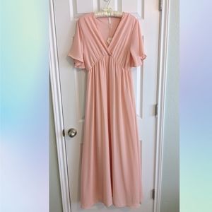 PinkBlush Pink Chiffon Bell Sleeve Maxi Dress